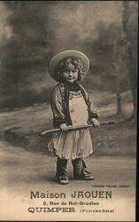 Child in Breton Costume with Walking Stick Postcard