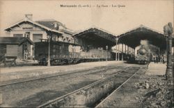 Marmande Train Station Platform with Steam Locomotive Postcard