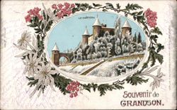 Le Château Water Tower in Grandson, Switzerland - Winter Scene Postcard