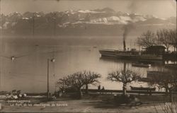 Ouchy-Lausanne: Le Port et les montagnes de Savoie Postcard