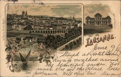 Lausanne and Grand Pont, Switzerland with Federal Tribunal Postcard