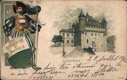 Swiss Guard with Shield and Lausanne Castle Postcard