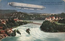 Graf Zeppelin Airship over Rhine Falls at Schaffhausen Postcard