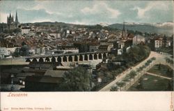 Lausanne Cityscape with Grand Pont Bridge Postcard