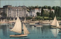 Ouchy Waterfront, Lausanne, Switzerland with Sailboats Postcard