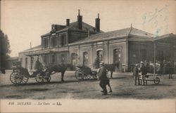 Dinard Train Station with Horse-Drawn Carriages Postcard