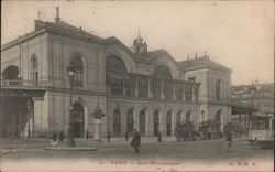 Gare Montparnasse, Paris: Horse-Drawn Carriages and Tram Postcard