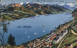 Évian-les-Bains and Lake Geneva Scenic View Postcard