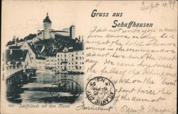 Munot Fortress and Rhine River Bridge, Schaffhausen, Switzerland Postcard