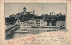 Munot Fortress and Rhine River Bridge, Schaffhausen, Switzerland Postcard