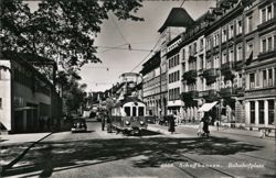 Bahnhofplatz Street Scene with Tram, Schaffhausen Postcard