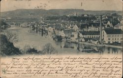 Gruss aus Schaffhausen: Rhine River View, Factories, Buildings Postcard