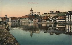 Scenic View of Schaffhausen, Switzerland with River and Munot Fortress Postcard