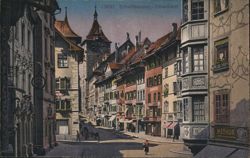 Schaffhausen - Oberstadt Street View with Munot Tower Postcard