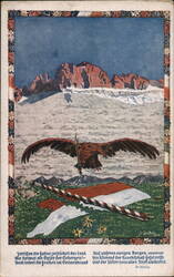 Eagle Soaring Over Austrian Alps with Tyrolean Flag Postcard