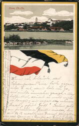 Enns, Upper Austria - Colorful View with Austrian Flag Postcard