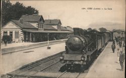 Gien Gare Train Station with Steam Locomotive - Loiret, France Postcard