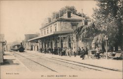 Saint-Maixent Train Station with Steam Locomotive and Passengers Postcard