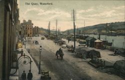 The Quay, Waterford, Ireland: Horse-Drawn Carts and River View Postcard