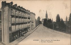 Hotel du Rocher and Church, Lourdes, France Postcard