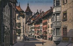 Schaffhausen Oberstadt Street Scene with Clock Tower Postcard