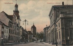 Schaffhausen Bahnhofstrasse & Munot Tower Street View Postcard