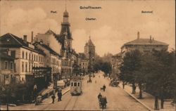 Schaffhausen Street Scene with Tram, Obertor, Bahnhof Postcard