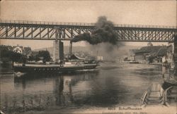 Paddle Steamer on Rhine River Under Railway Bridge, Schaffhausen Postcard