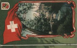 Swiss Flag with View of Delémont Beaux Parks Postcard