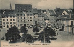 Schaffhausen Herrenacker Town Square Market Scene Switzerland Postcard Postcard Postcard