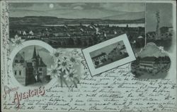 Avenches, Switzerland: Panoramic Town View with Inset of Villa Alpenblick Postcard