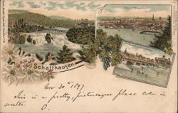 Rhine Falls and Schaffhausen Cityscape, Switzerland Postcard Postcard Postcard