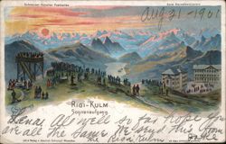 Rigi-Kulm Sunrise Panorama with Hotel and Viewing Platform Postcard