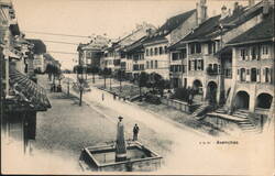 Avenches Town Square with Central Fountain Postcard