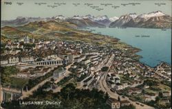 Lausanne-Ouchy Panoramic View, Lake Geneva, Switzerland Postcard