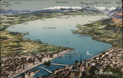 Geneva, Switzerland: Panoramic Bird's-Eye View of Lake Léman Postcard