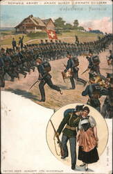 Swiss Army Infantry Marching with Drummers and Buglers Switzerland Military Postcard Postcard Postcard