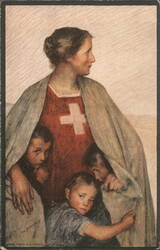 Swiss Red Cross Nurse Protecting Children Postcard