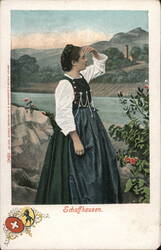 Woman in Traditional Swiss Dress, Schaffhausen, Switzerland Postcard