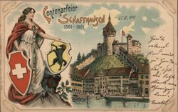 Munot Fortress & Rhine River, Schaffhausen Centennial Celebration 1501-1901 Postcard