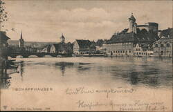 Schaffhausen Riverside View with Munot Fortress Postcard