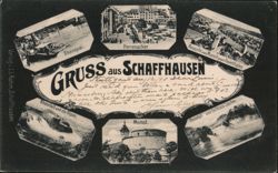 Gruss aus Schaffhausen: Rhine, Munot, Rheinfall, Herrenacker Postcard