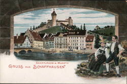 Schaffhausen Munot Fortress and Rhine River Bridge Postcard