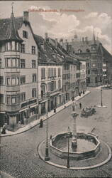 Frohnwagplatz Fountain and Street Scene, Schaffhausen Switzerland Postcard Postcard Postcard