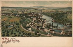 Gruss aus Schaffhausen: Panoramic View of Town and Rhine River Postcard