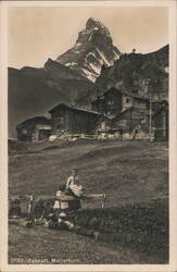 Children in Zermatt with the Matterhorn in the Background Postcard