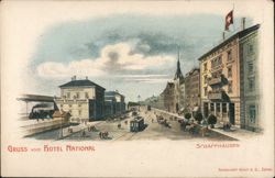 Hotel National, Schaffhausen, Switzerland Street Scene Postcard