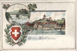 Gruss aus Schaffhausen: Rhine Falls & Munot Fortress Postcard