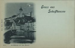 Munot Fortress and Schifflände at Night, Schaffhausen, Switzerland Postcard