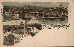 Gruss Schaffhausen: Rhine Falls, Munot Fortress, and City Overview Postcard